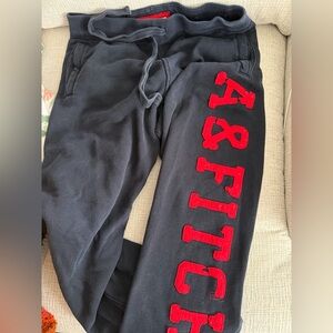 Abercrombie & Fitch Navy Joggers with Red Lettering